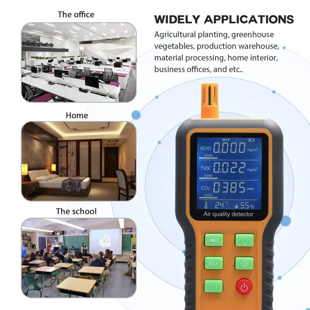 Portable Air Quality Monitor – CO2 TVOC HCHO Temperature & Humidity Detector (5-in-1) - Yellow / Air Quality Monitor