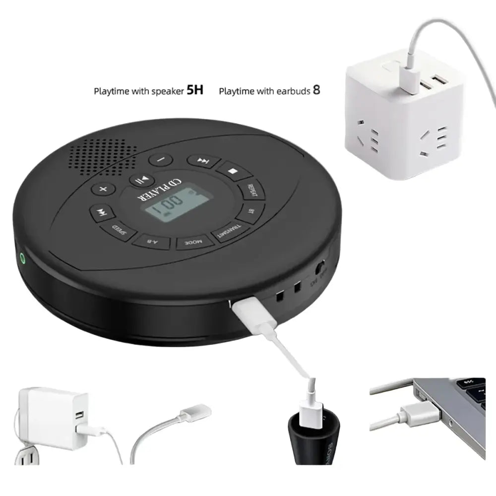 Portable Bluetooth CD Player with Speaker - Black / Portable CD Player - SS