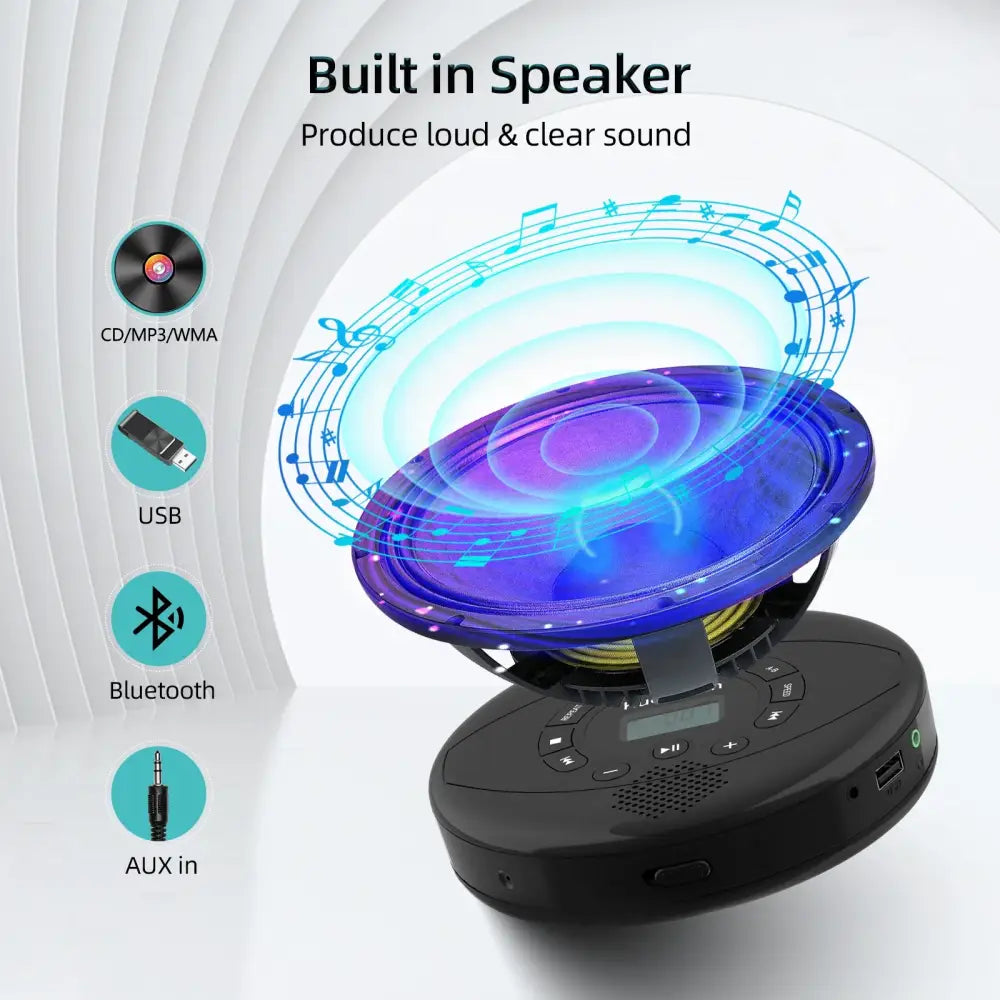 Portable Bluetooth CD Player with Speaker - Black / Portable CD Player - SS