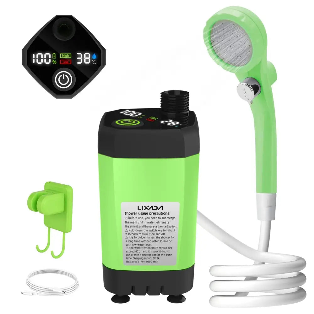 Portable Camping Shower Pump with Digital Display – 6000mAh (5 colours) - Green - SS