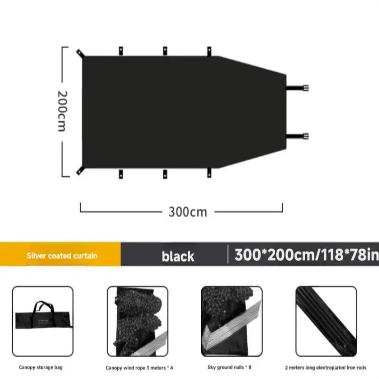 Portable Car Awning - Black - 3 x 2m - SS