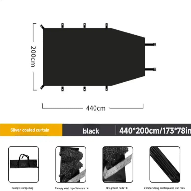 Portable Car Awning - Black - 4.4 x 2m - SS