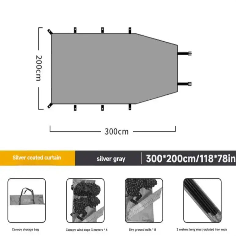 Portable Car Awning - Gray - 3 x 2m - SS
