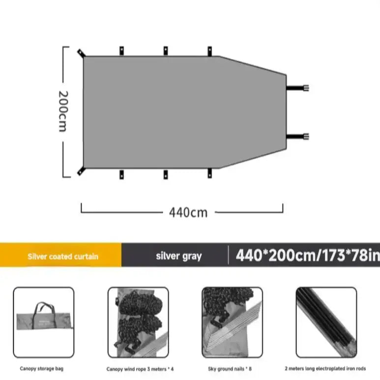 Portable Car Awning - Gray - 4.4 x 2m - SS