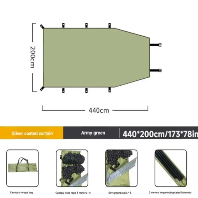 Portable Car Awning - Green - 4.4 x 2m - SS