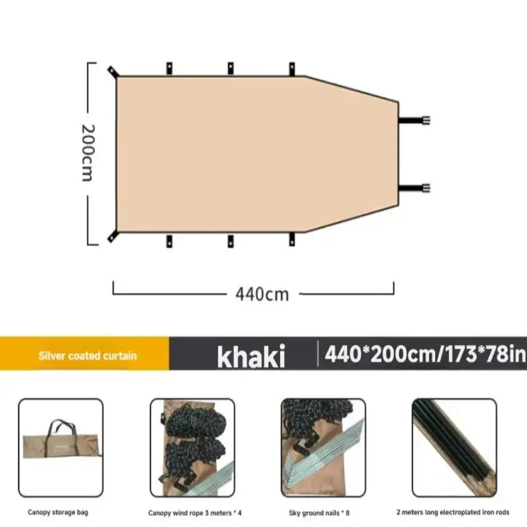 Portable Car Awning - Khaki - 4.4 x 2m - SS