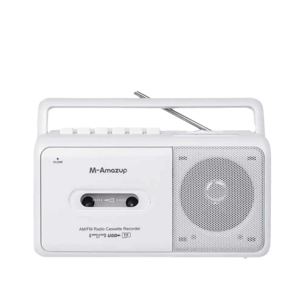 Portable Cassette Boombox with AM/FM Radio - White / Cassette Recorder Player - SS
