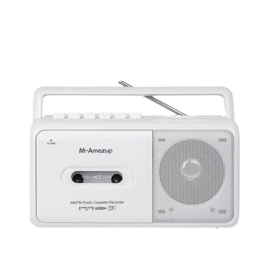 Portable Cassette Boombox with AM/FM Radio - White / Cassette Recorder Player - SS