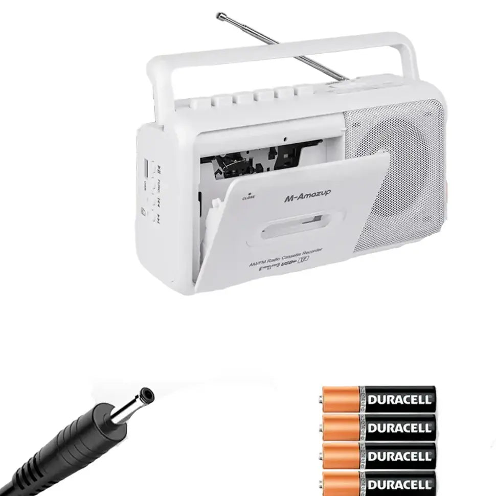 Portable Cassette Boombox with AM/FM Radio - White / Cassette Recorder Player - SS
