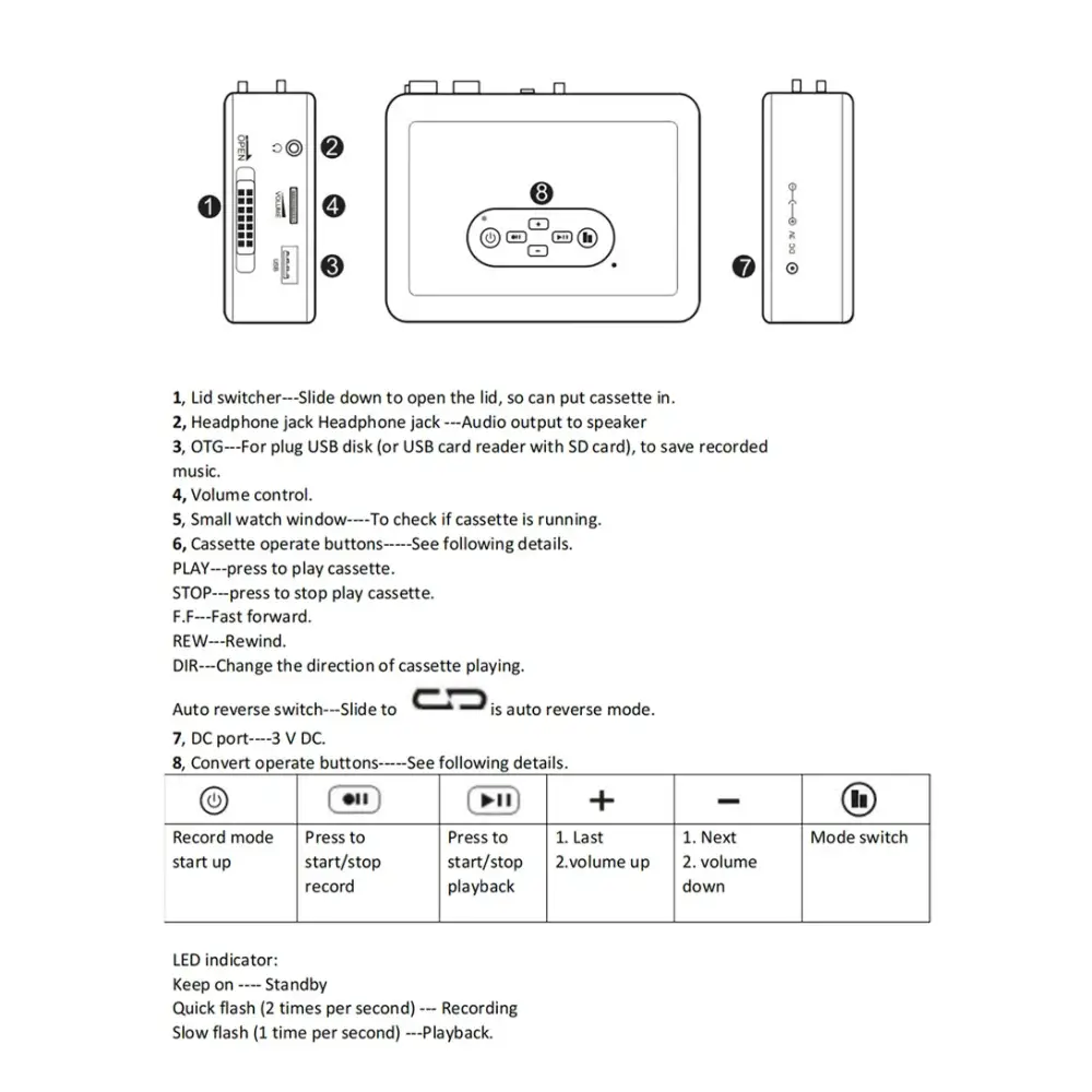Portable Cassette Tape to MP3 Converter USB Cassette Player Capture Recorder Tape Player Convert Tapes to U-Disk