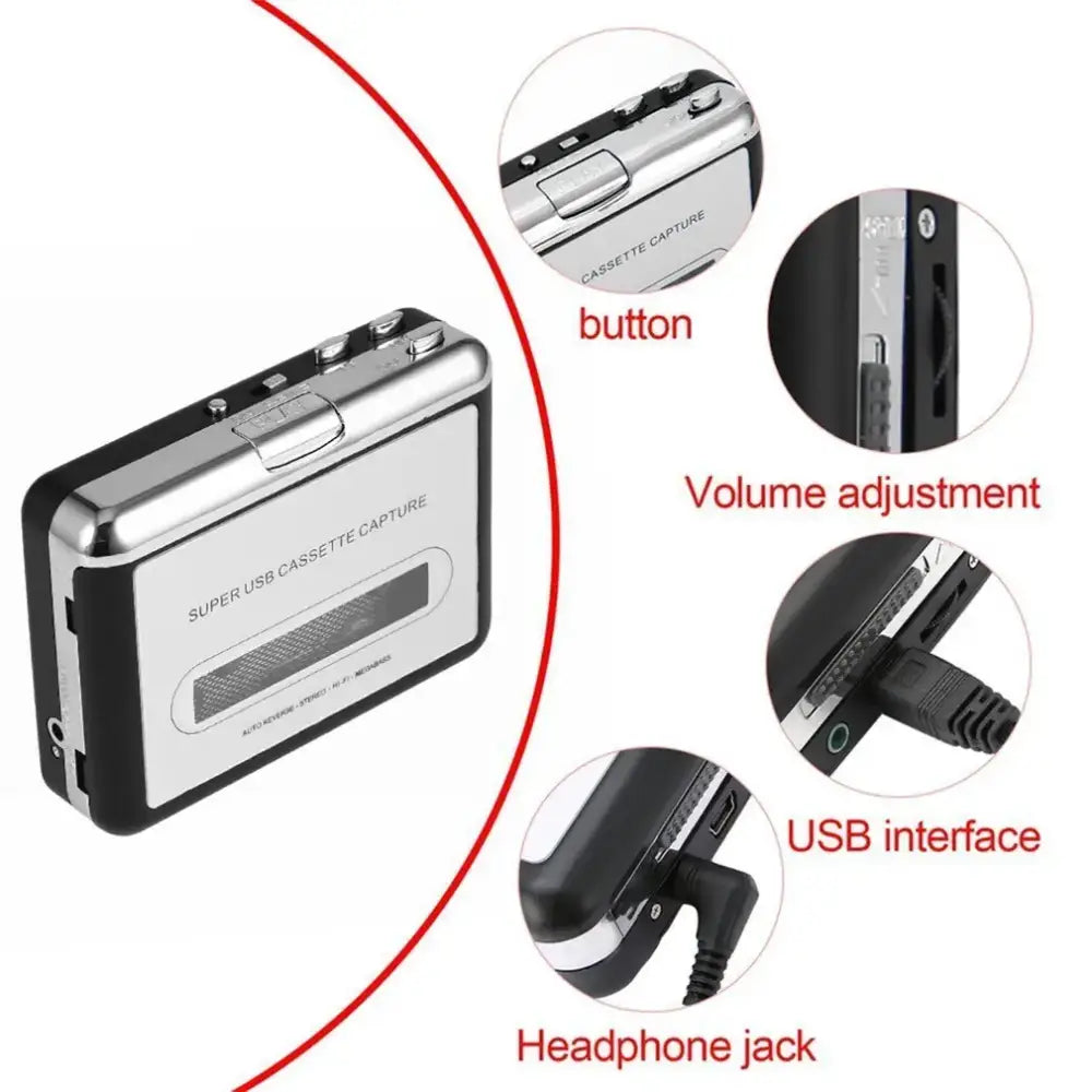 Portable Cassette to USB Converter - Silver / Cassette Player - SS