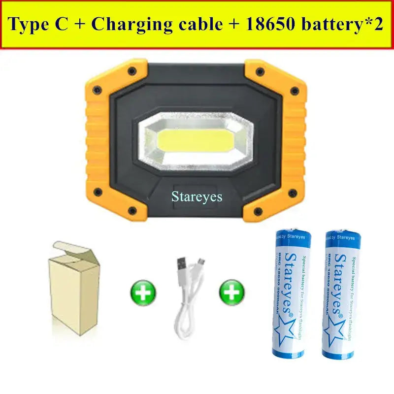 Portable COB LED Floodlight 20W Rechargeable Flood light Outdoor lamp lighting flashlight torch optional purchase 18650