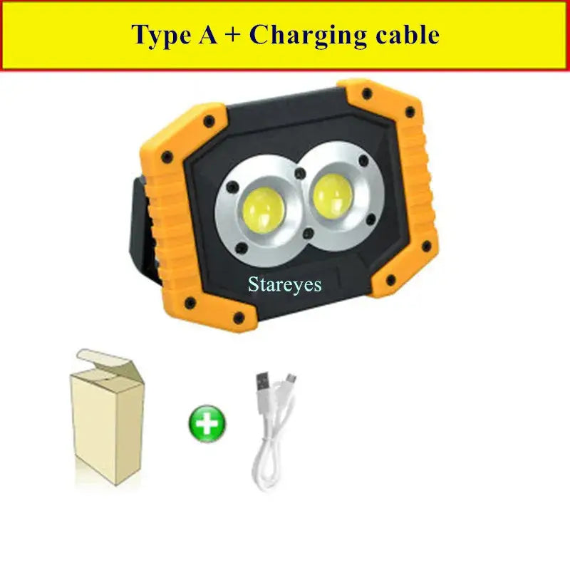 Portable COB LED Floodlight 20W Rechargeable Flood light Outdoor lamp lighting flashlight torch optional purchase 18650