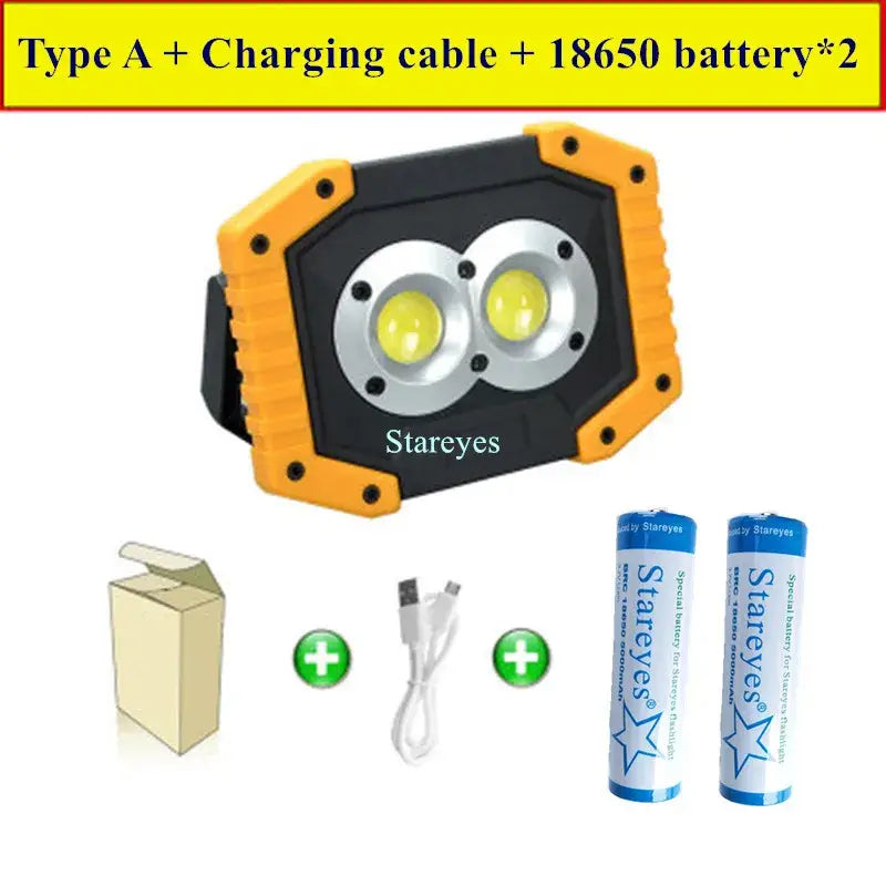 Portable COB LED Floodlight 20W Rechargeable Flood light Outdoor lamp lighting flashlight torch optional purchase 18650