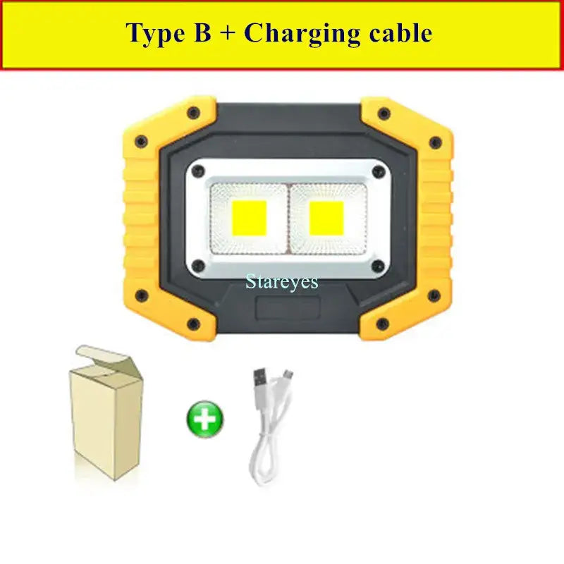 Portable COB LED Floodlight 20W Rechargeable Flood light Outdoor lamp lighting flashlight torch optional purchase 18650
