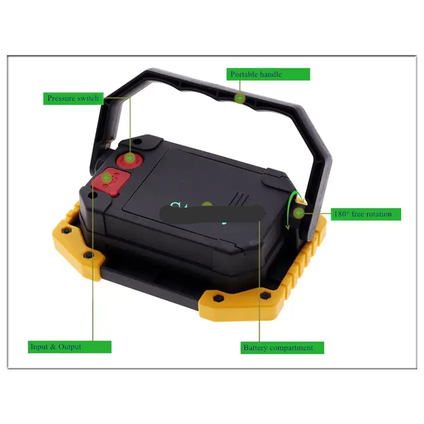 Portable COB LED Floodlight 20W Rechargeable Flood light Outdoor lamp lighting flashlight torch optional purchase 18650