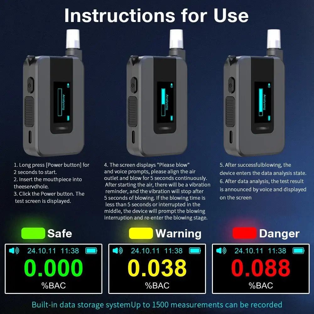 Portable Electrochemical Alcohol Tester – Professional Breathalyzer with LCD Display - Black / Breathalyzer - HBC