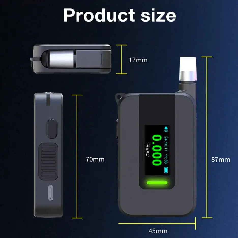 Portable Electrochemical Alcohol Tester – Professional Breathalyzer with LCD Display - Black / Breathalyzer - HBC