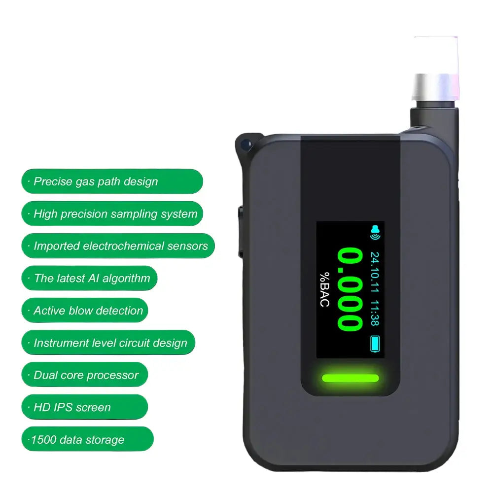 Portable Electrochemical Alcohol Tester – Professional Breathalyzer with LCD Display - Black / Breathalyzer - HBC
