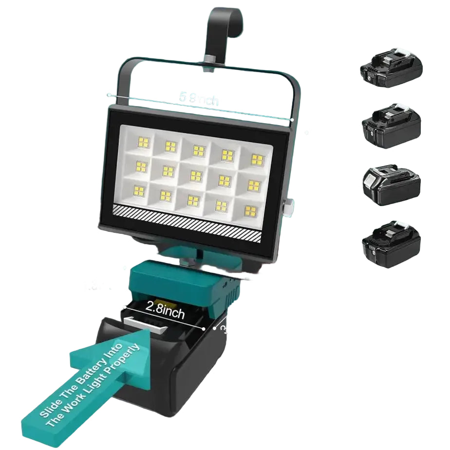 Portable LED Work Light Cordless Emergency Camping Job Site Spotlight 6000K Rechargeable Floodlight Compatible