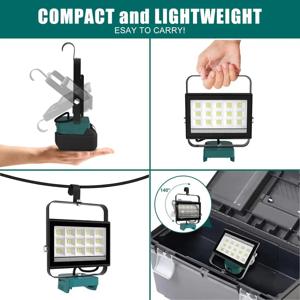 Portable LED Work Light Cordless Emergency Camping Job Site Spotlight 6000K Rechargeable Floodlight Compatible