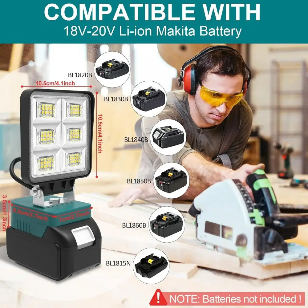 Portable LED Work Light Cordless Emergency Camping Job Site Spotlight 6000K Rechargeable Floodlight Compatible