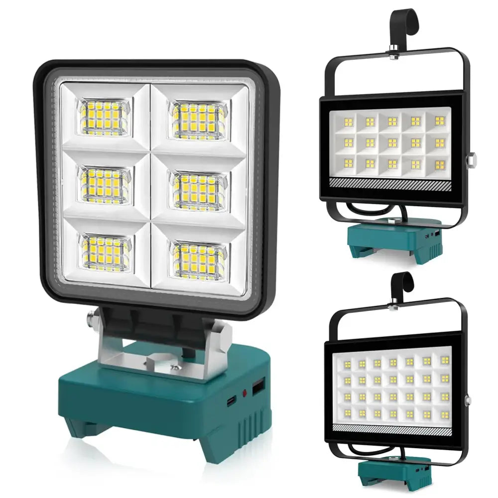 Portable LED Work Light Cordless Emergency Camping Job Site Spotlight 6000K Rechargeable Floodlight Compatible