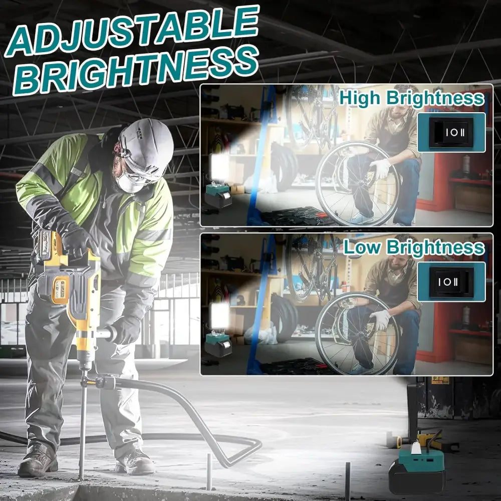 Portable LED Work Light Cordless Emergency Camping Job Site Spotlight 6000K Rechargeable Floodlight Compatible