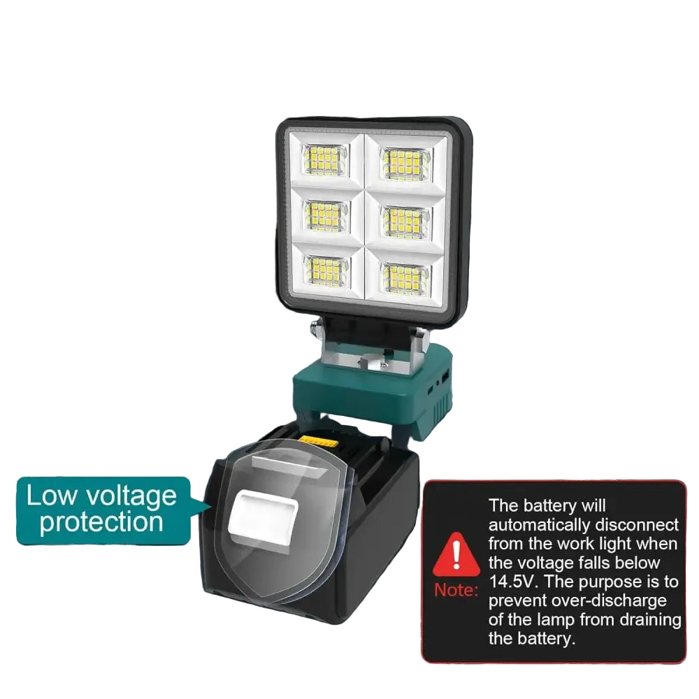 Portable LED Work Light Cordless Emergency Camping Job Site Spotlight 6000K Rechargeable Floodlight Compatible