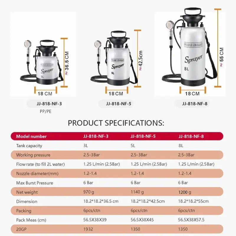 Portable Outdoor Manual Camping Shower – 3/5/8L with Hose - SS