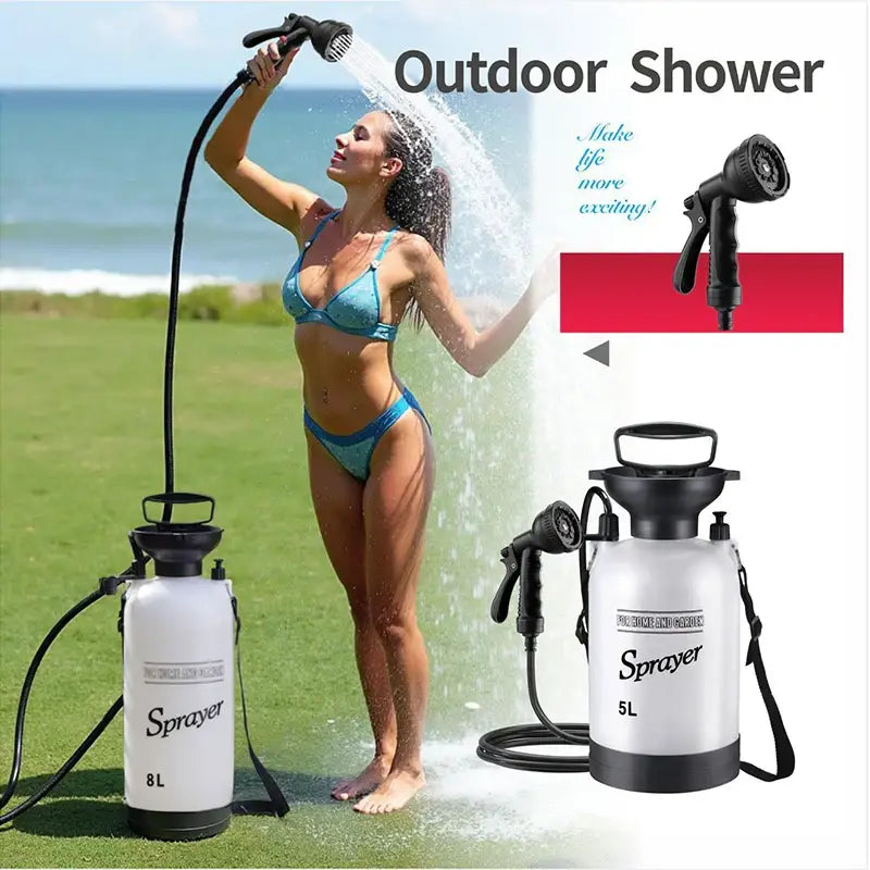 Portable Outdoor Manual Camping Shower – 3/5/8L with Hose - SS