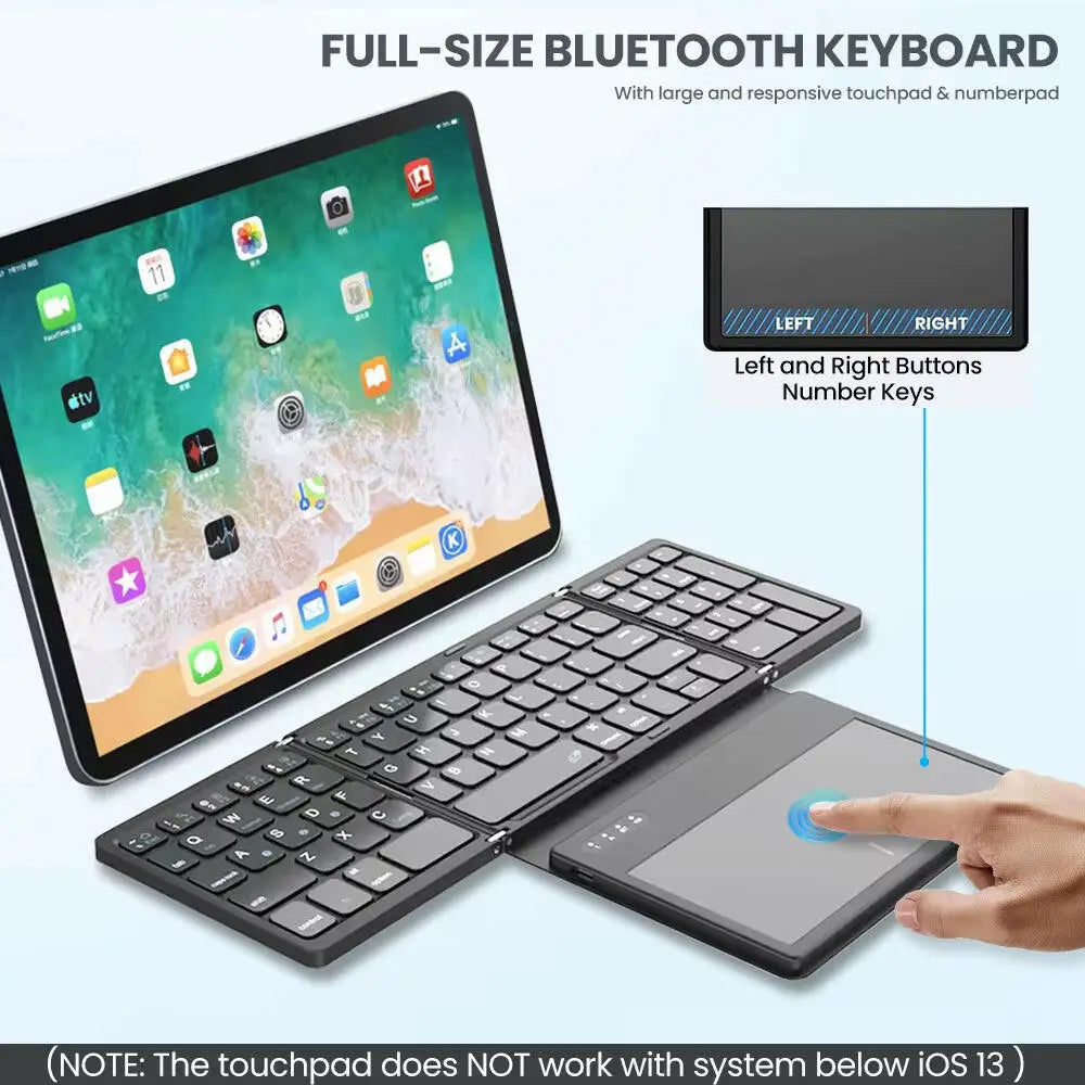 Portable Quadruple Folding Wireless Bluetooth Keyboard with Integrated Touchpad for Tablets and Smartphones across