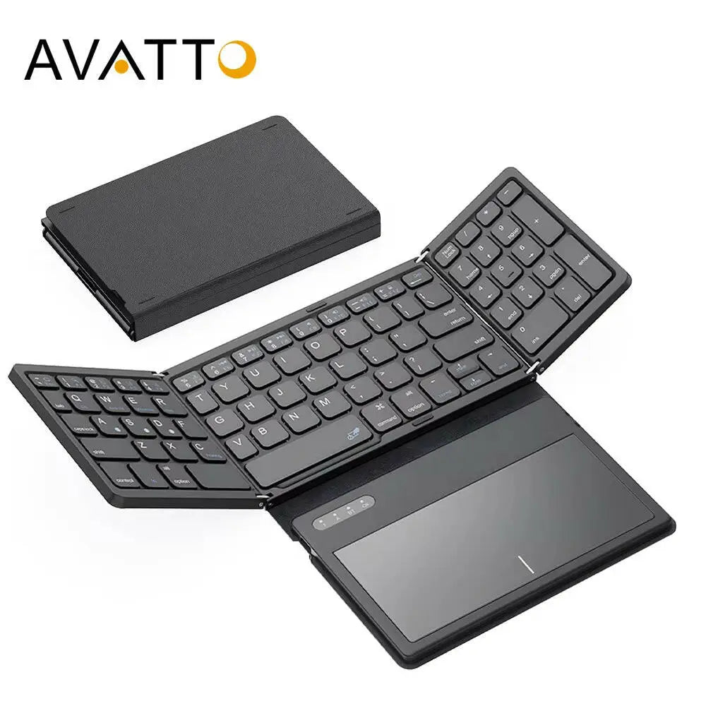 Portable Quadruple Folding Wireless Bluetooth Keyboard with Integrated Touchpad for Tablets and Smartphones across