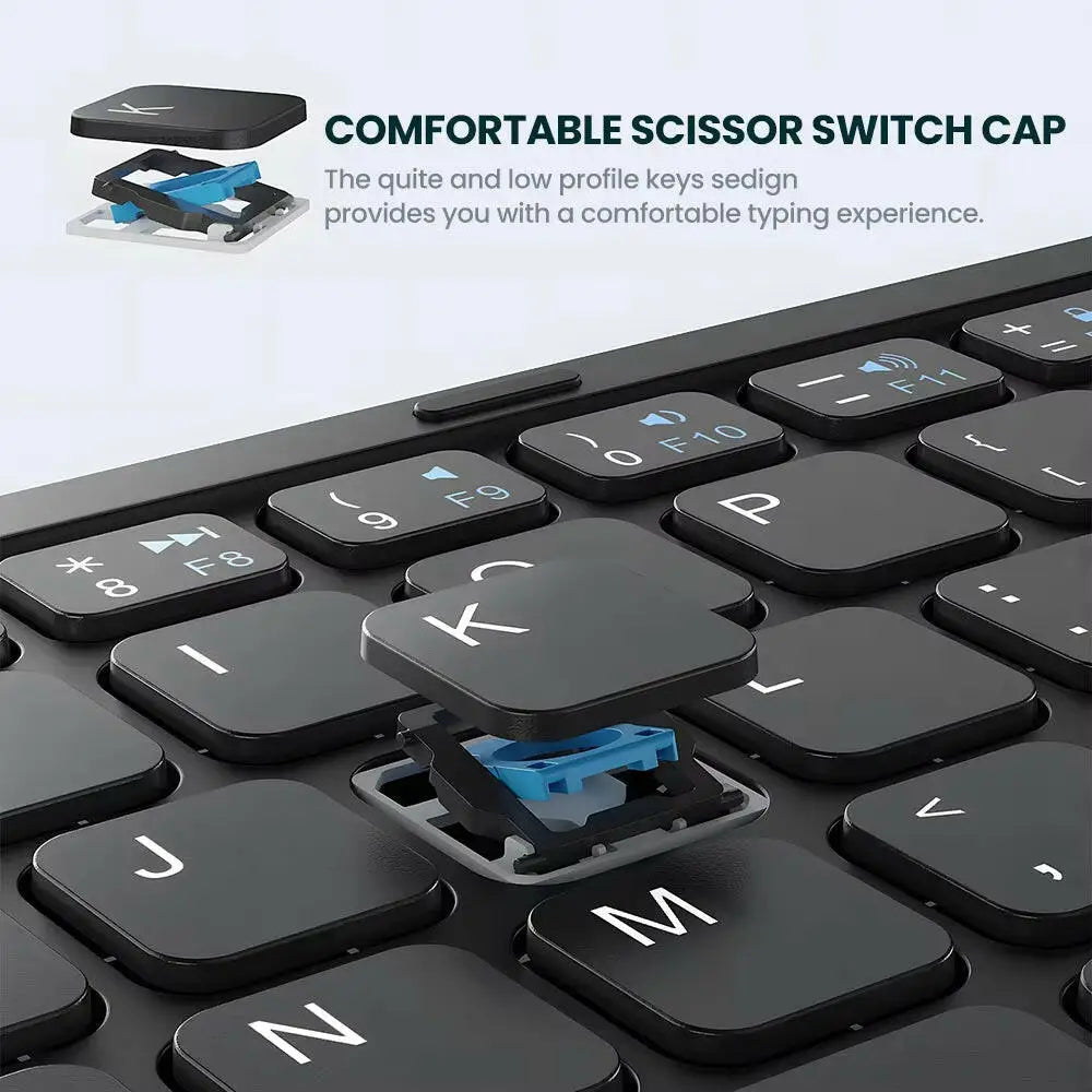 Portable Quadruple Folding Wireless Bluetooth Keyboard with Integrated Touchpad for Tablets and Smartphones across