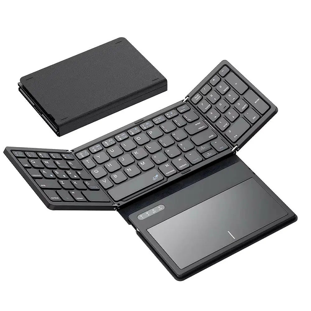 Portable Quadruple Folding Wireless Bluetooth Keyboard with Integrated Touchpad for Tablets and Smartphones across