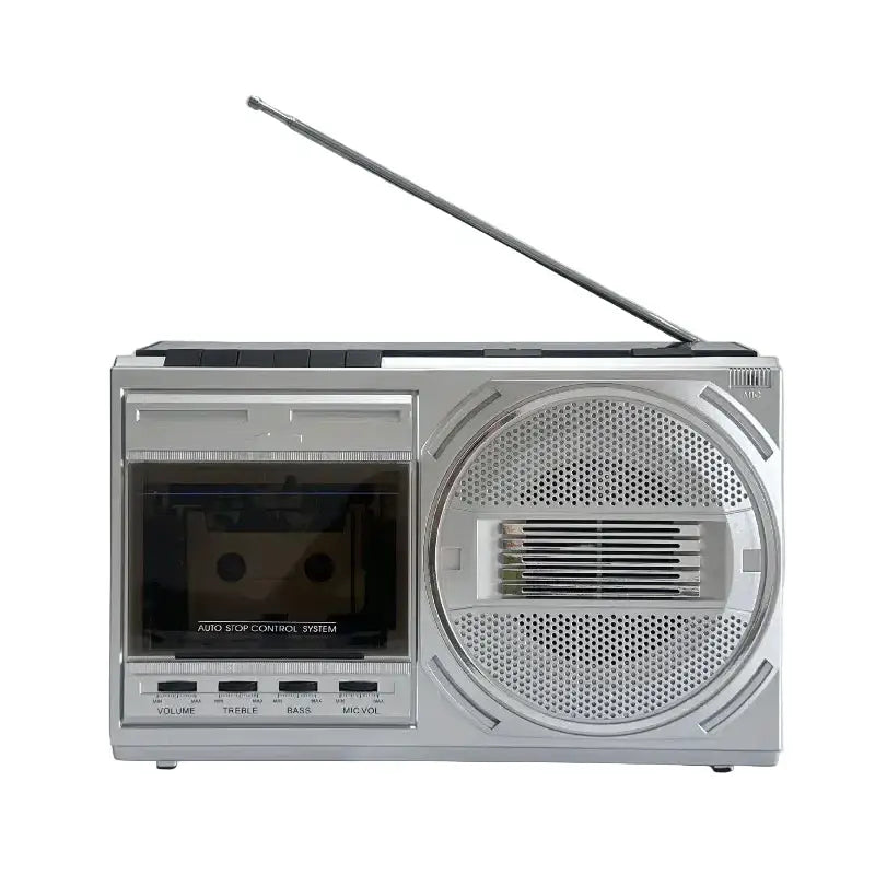 Portable Retro Cassette Player (Black & Silver) - Silver / Cassette Player - SS