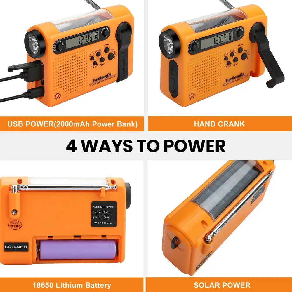 Portable Solar Hand Crank Radio with Power Bank & Flashlight - SS