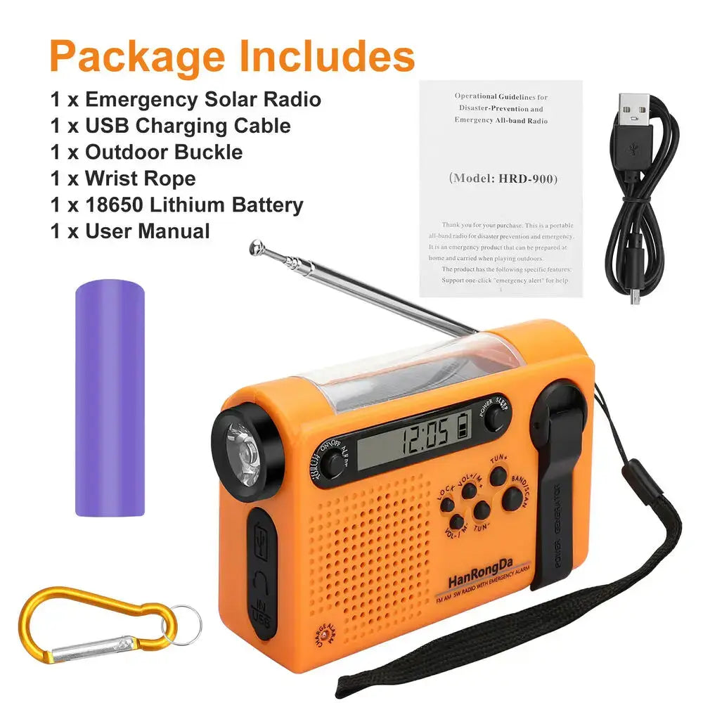Portable Solar Hand Crank Radio with Power Bank & Flashlight - SS