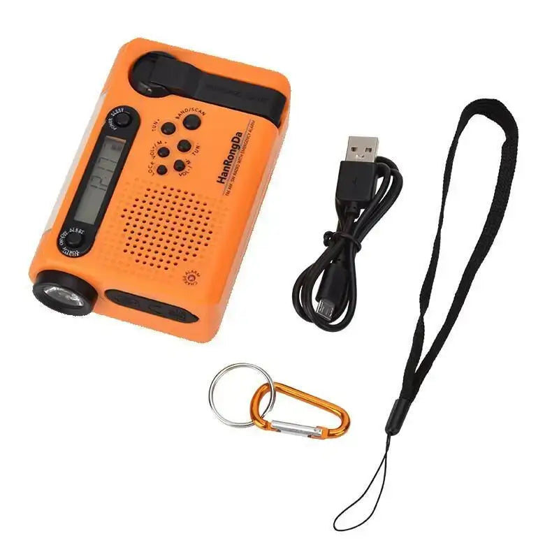 Portable Solar Hand Crank Radio with Power Bank & Flashlight - Weather Emergency Radio / Orange / Radio - SS