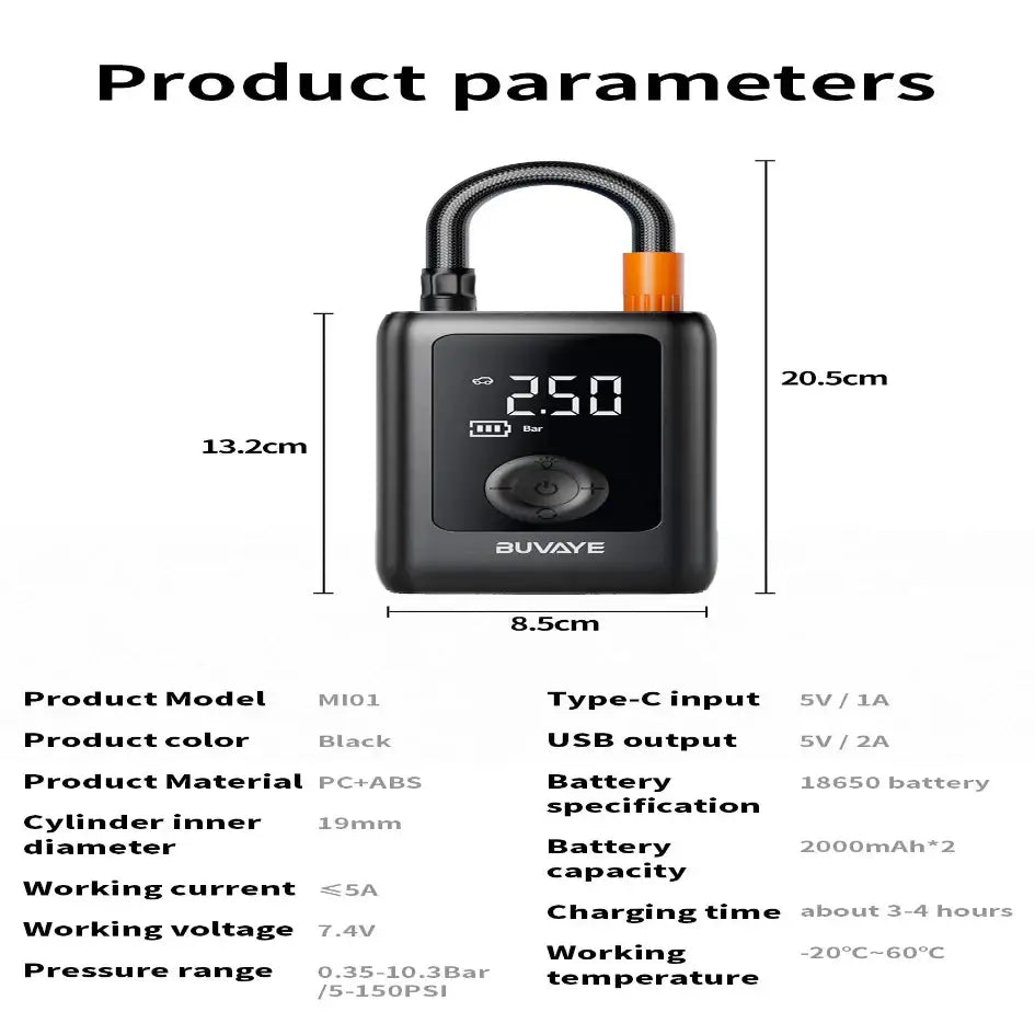 Portable Wireless Air Compressor For Tyre Inflation - HBC