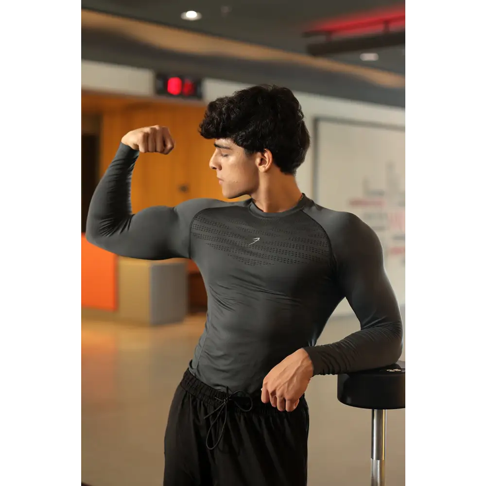 Power Seamless Fullsleeves T-shirt Charcoal - Tshirts