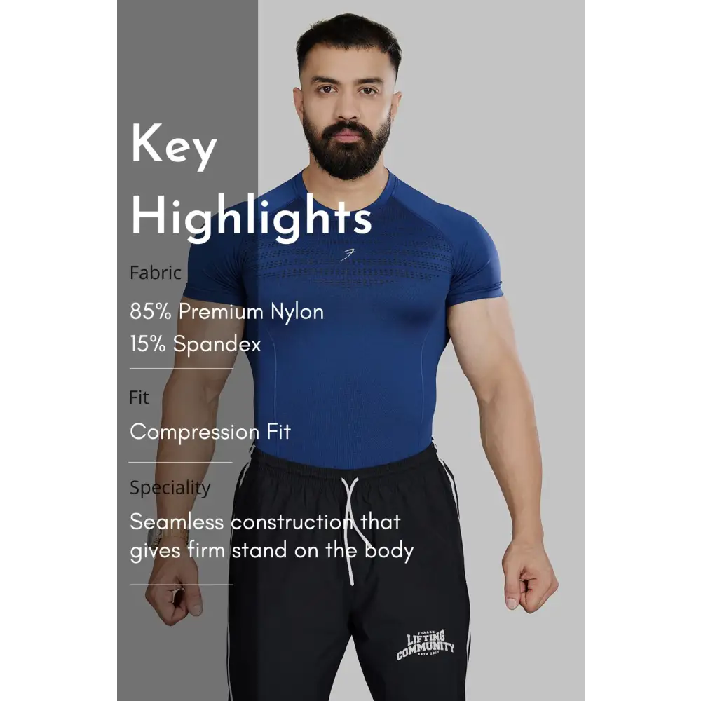 Power Seamless T-shirt Blue/Logo - Tshirts