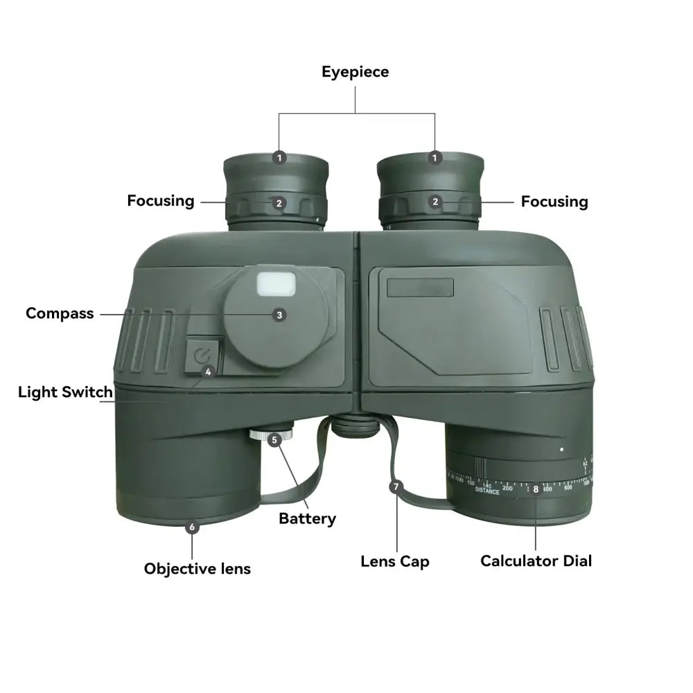Professional Binoculars – Waterproof with Rangefinder & Compass (10x50) - Green - SS