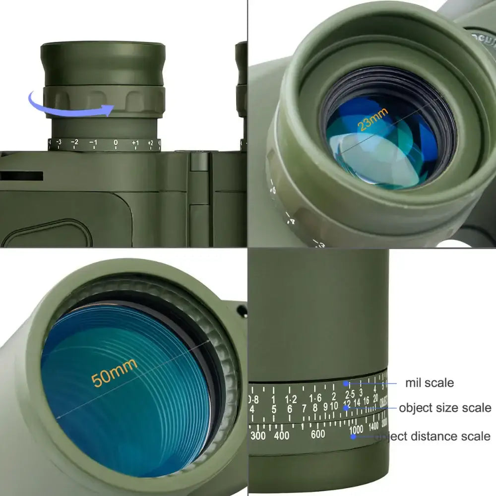 Professional Binoculars – Waterproof with Rangefinder & Compass (10x50) - Green - SS