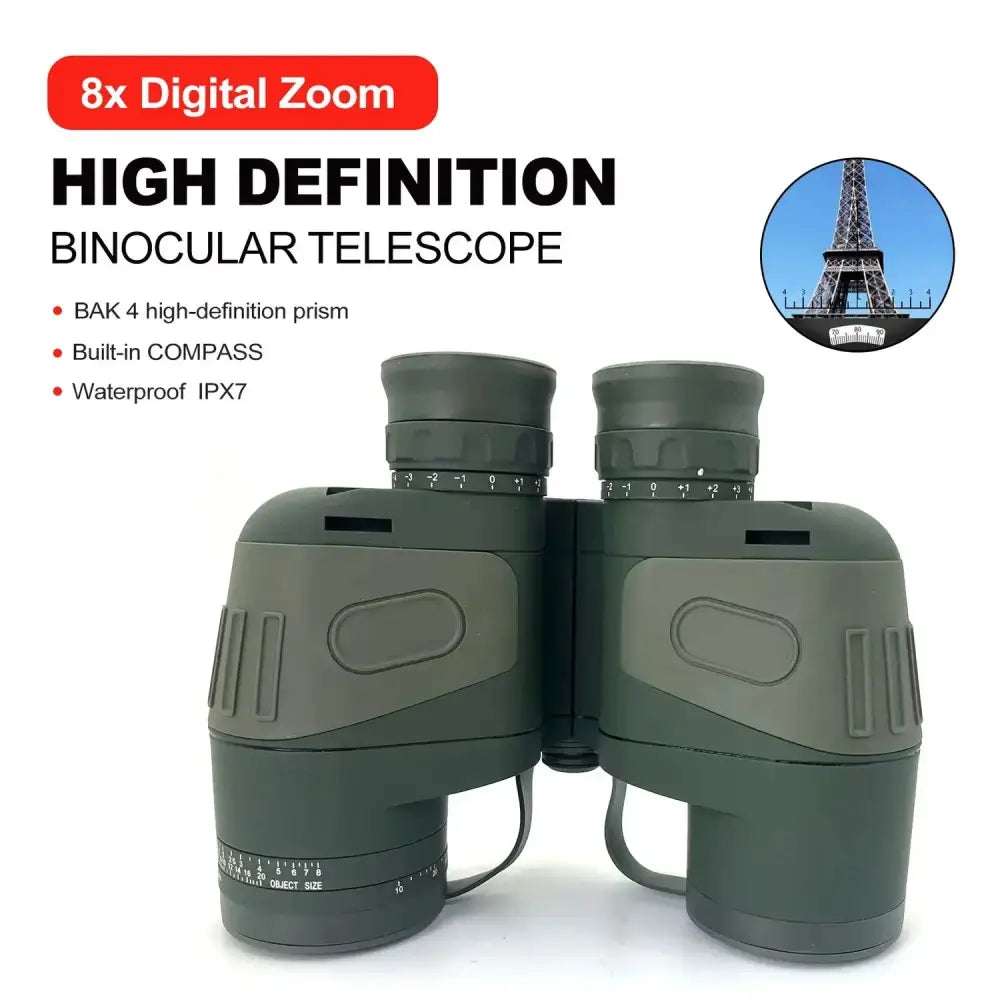 Professional Binoculars – Waterproof with Rangefinder & Compass (10x50) - Green - SS