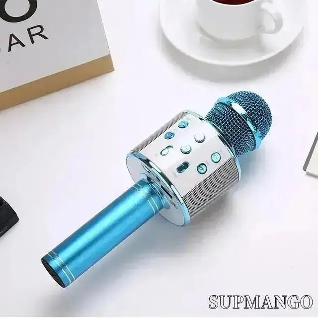 Professional Wireless Handheld Karaoke Microphone with USB Speaker for Kids and Music Recording - Blue