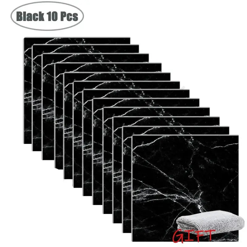 PVC Marble Wall & Floor Stickers – Self-Adhesive Waterproof - Black 10 Pcs - SS