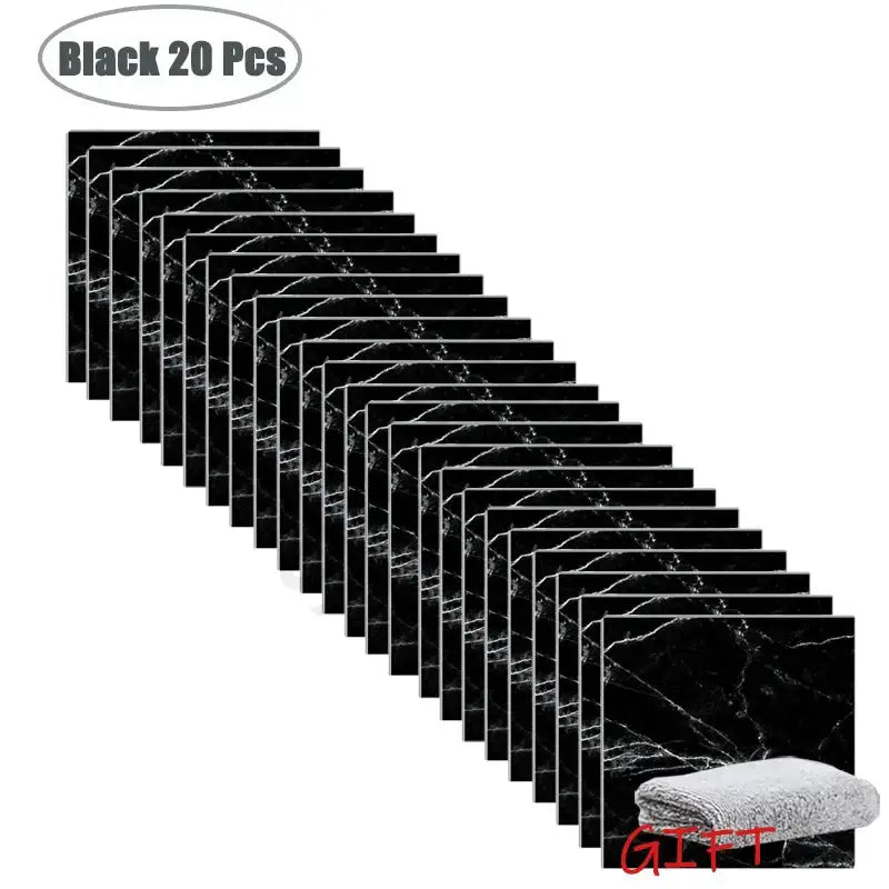 PVC Marble Wall & Floor Stickers – Self-Adhesive Waterproof - Black 20 Pcs - SS