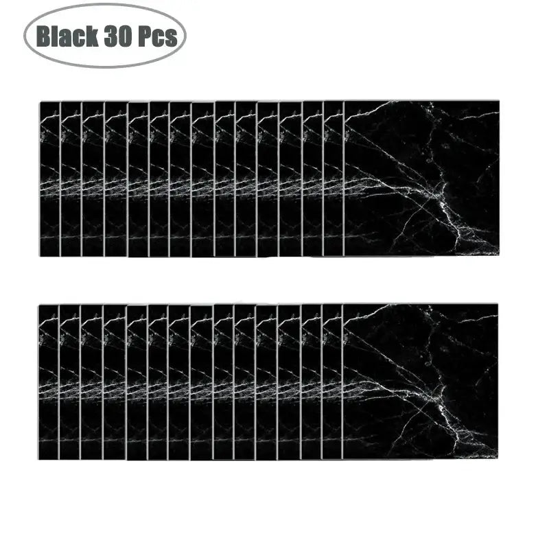 PVC Marble Wall & Floor Stickers – Self-Adhesive Waterproof - Black 30 Pcs - SS