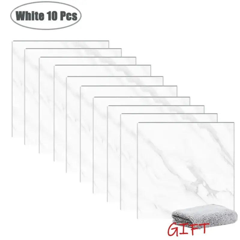 PVC Marble Wall & Floor Stickers – Self-Adhesive Waterproof - White 10 Pcs - SS
